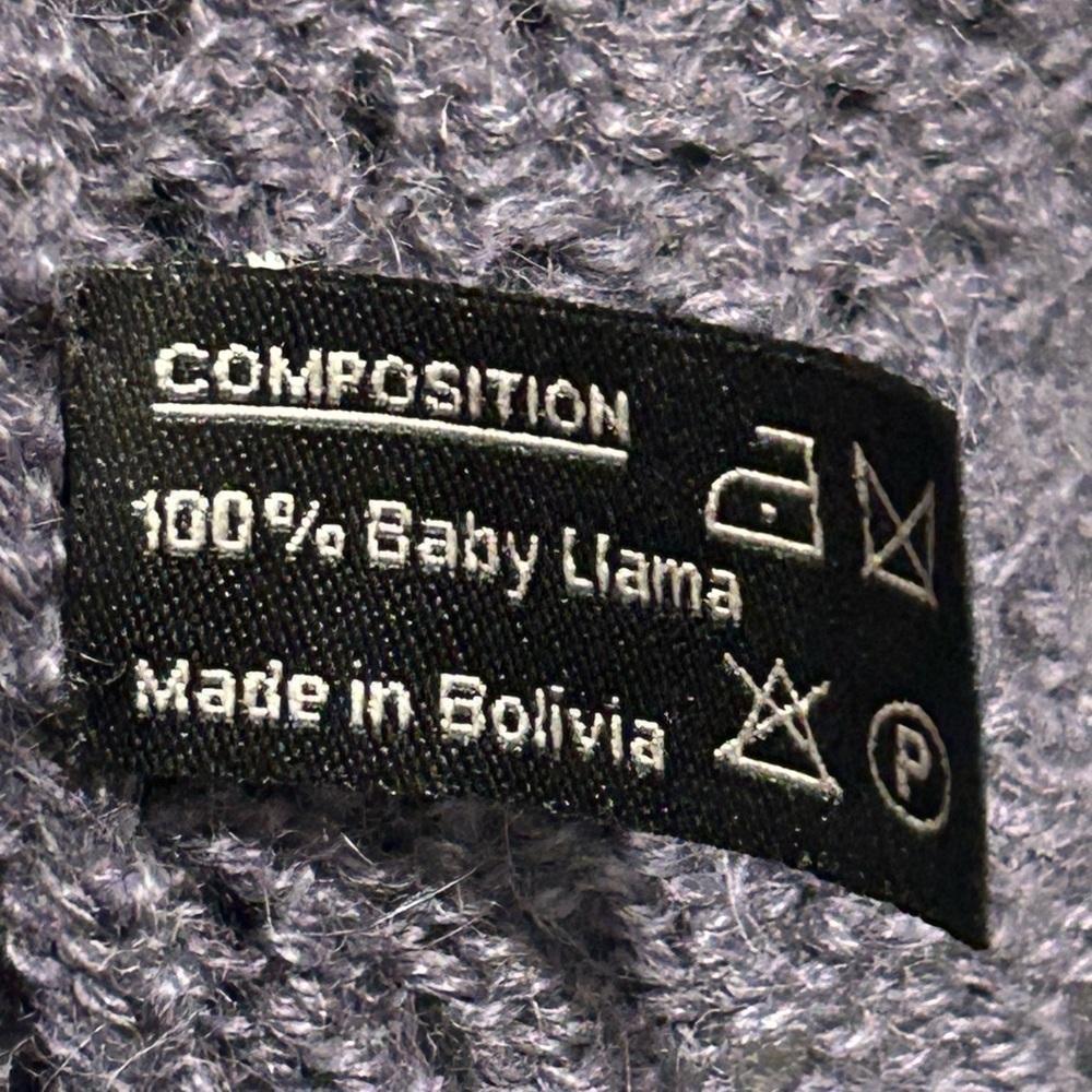 100% Baby Llama Wool Cardigan, Lavender Purple, Ribbon details, Size Large - Picture 4 of 8